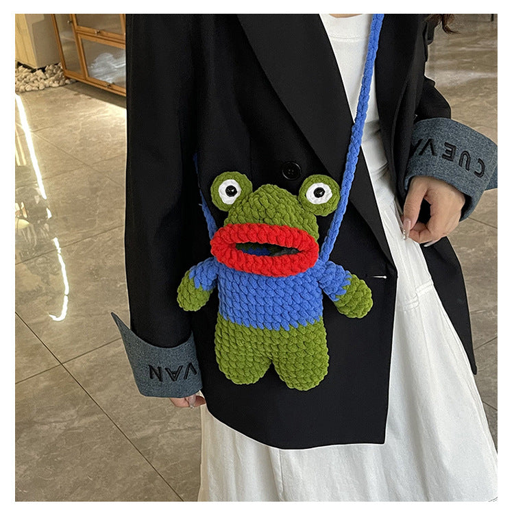 Fun Crocheted Frog-Themed Mini Backpack — product view 3