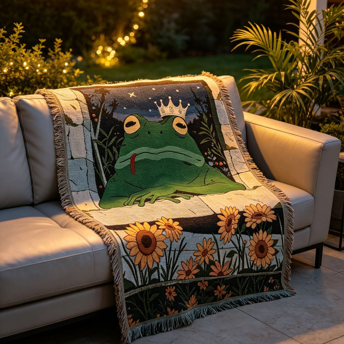 Whimsical Frog-Themed Tapestry Throw Blanket — product view 4