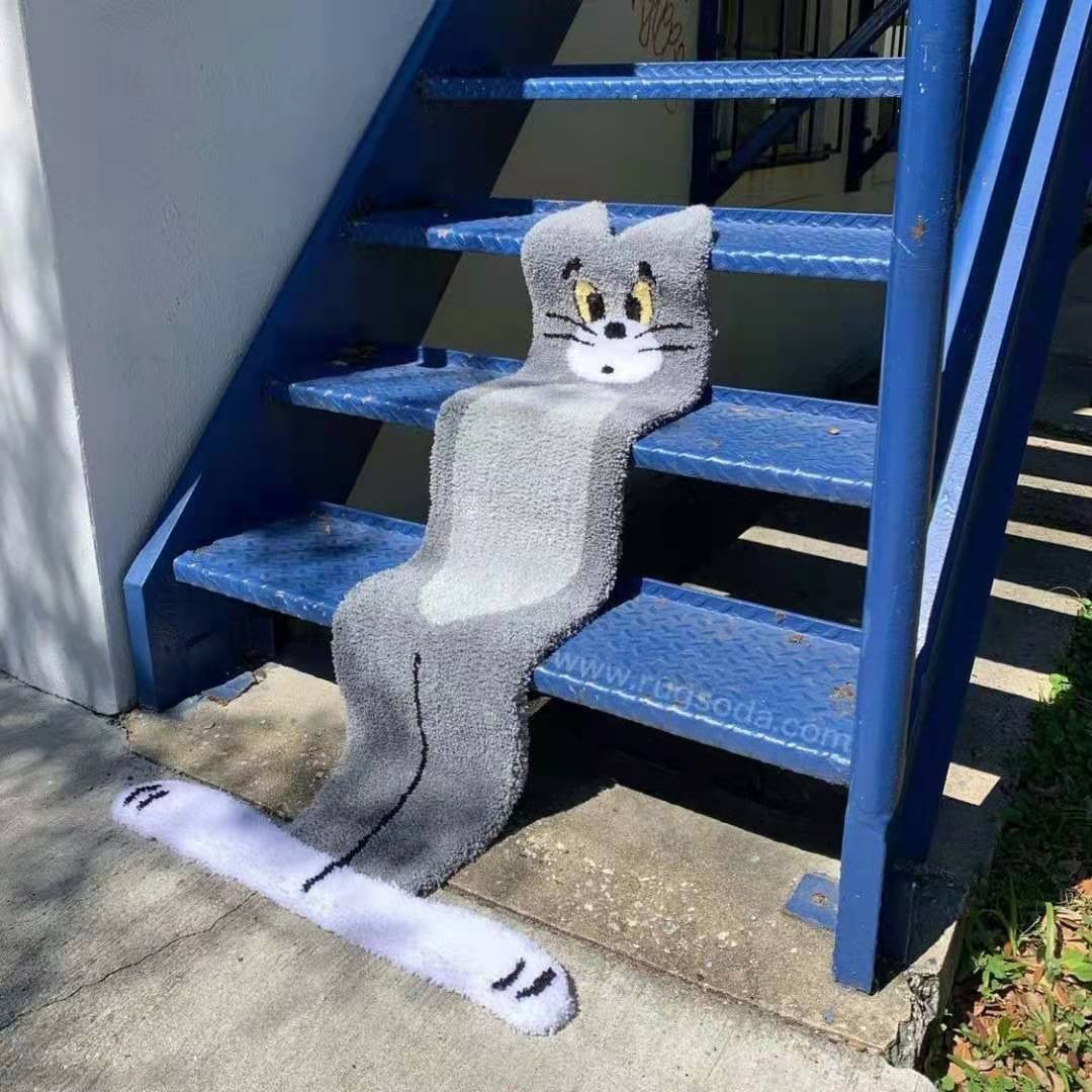 Cartoon Cat-Themed Plush Floor Mat Bowlift — product view 2