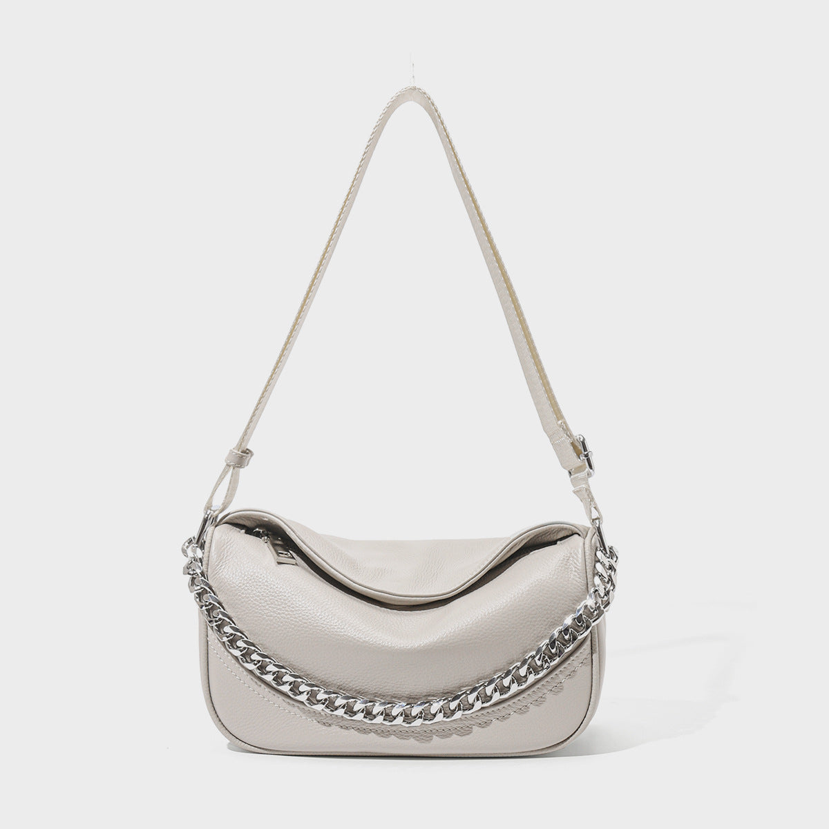 Pebbled Vegan Leather Crescent Shoulder Bag with Chunky Chain Strap — product view 7