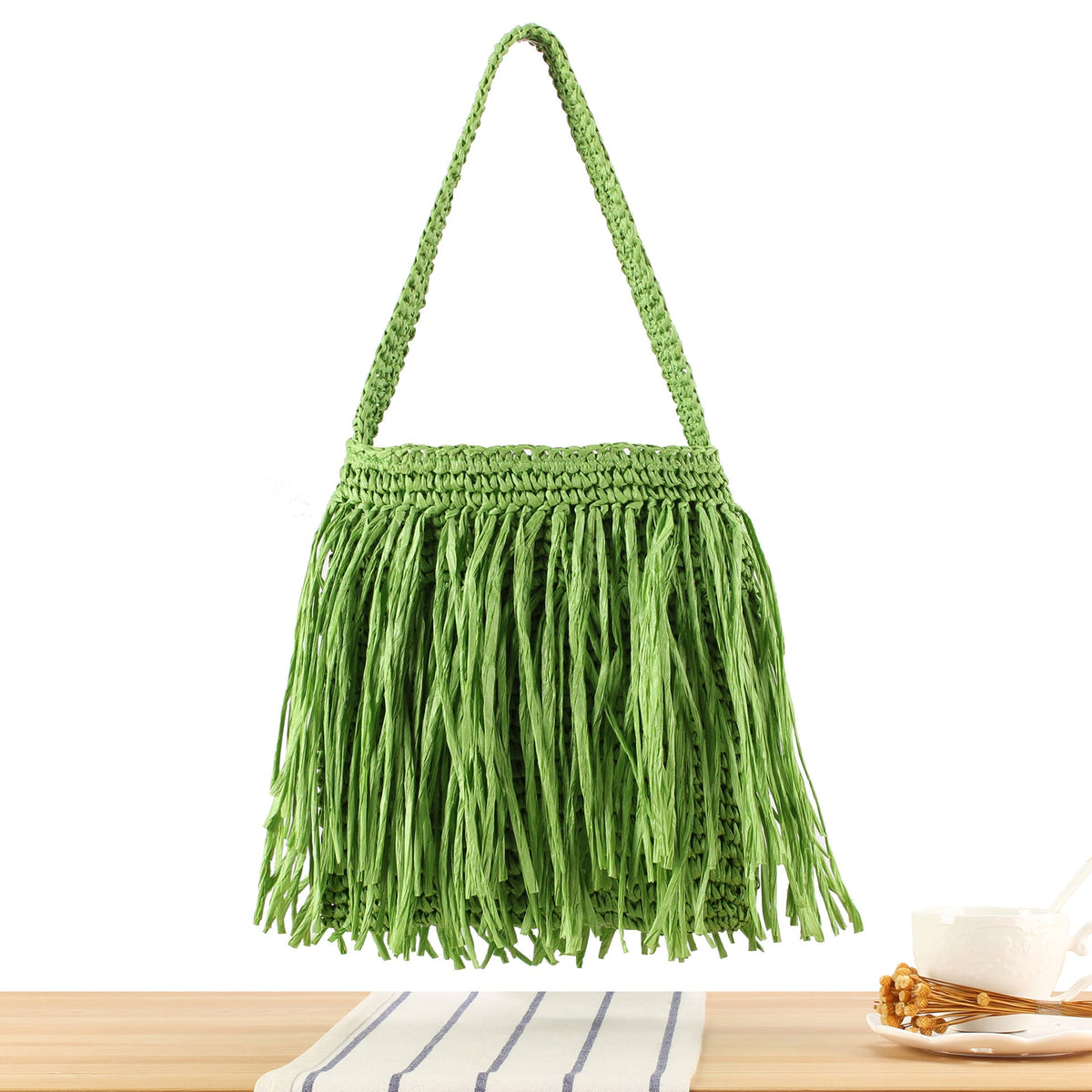Braided summer handbag with fringed design LoungeYard — product view 5