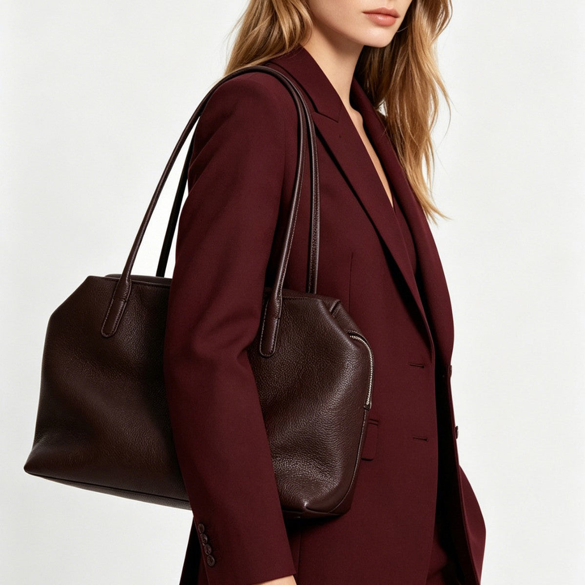Pebbled Leather City Tote with Extended Shoulder Handles — product view 4