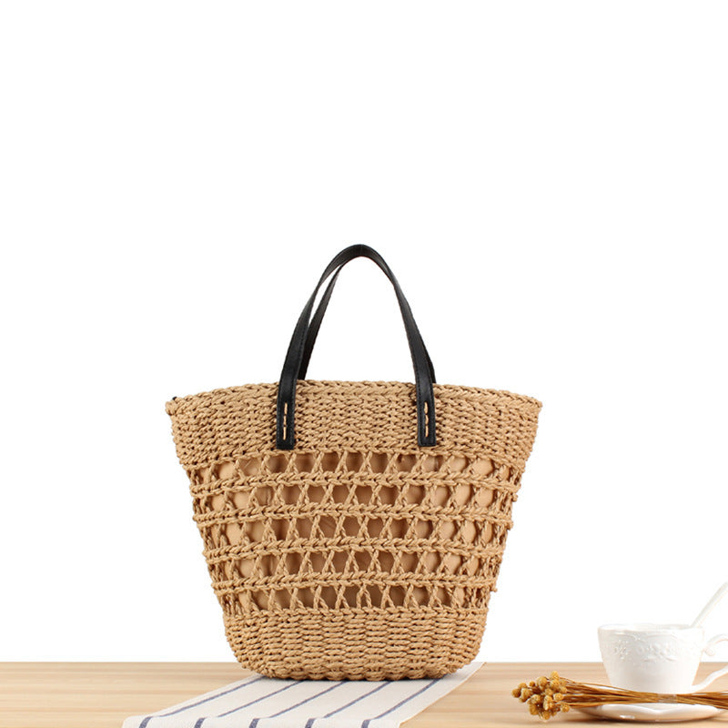 Handmade macrame tote bag with leather accents LoungeYard — product view 4