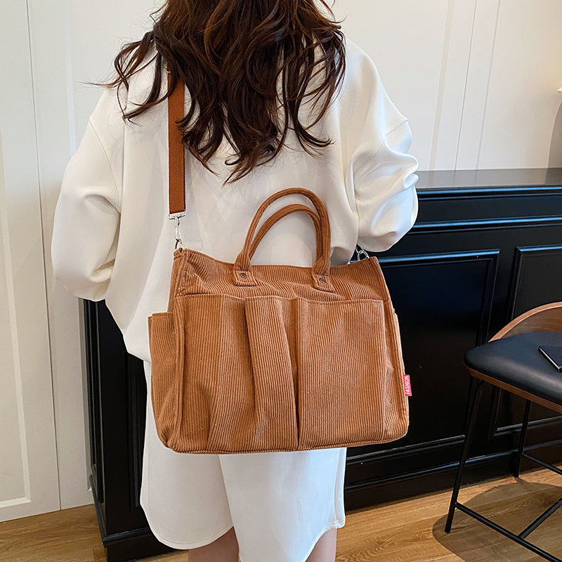 Corduroy Multi-Pocket Tote Bag LoungeYard — product view 1