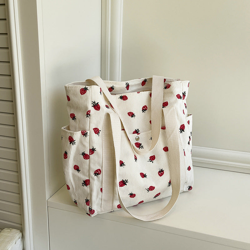 WoFloral Patterned Canvas Shopping Tote Bag LoungeYard — product view 3