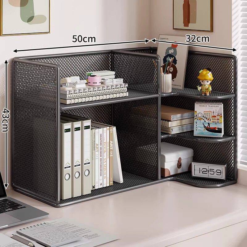 Mesh Corner Desktop Organizer Shelf with Multi-Compartment Tiers and Vertical File Slots — product view 6