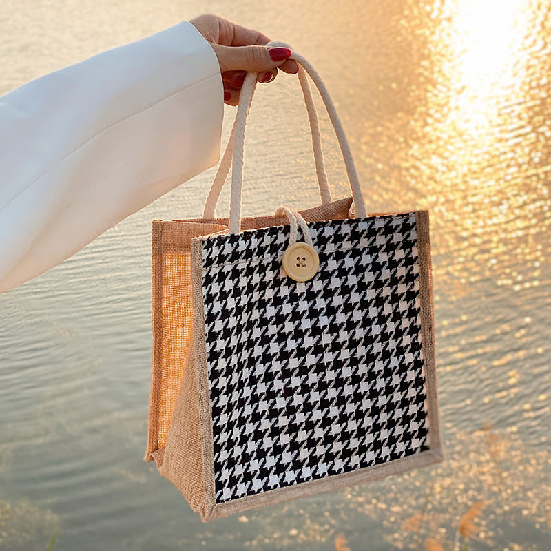 Houndstooth Patterned Canvas Tote Bag — product view 4