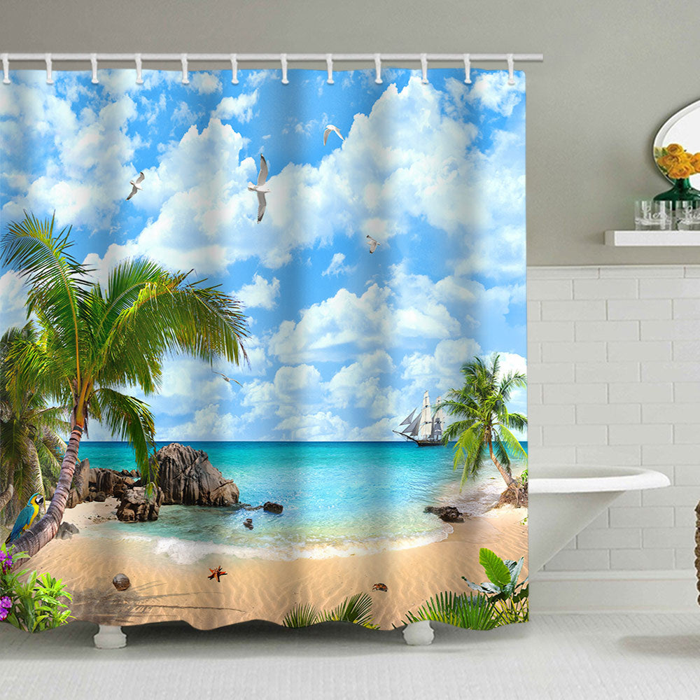 Tropical Beach Scene Shower Curtain LoungeYard — product view 7