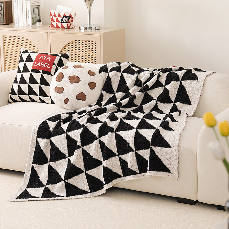 Large patterned bouclé throw blanket with geometric block pattern — product view 2
