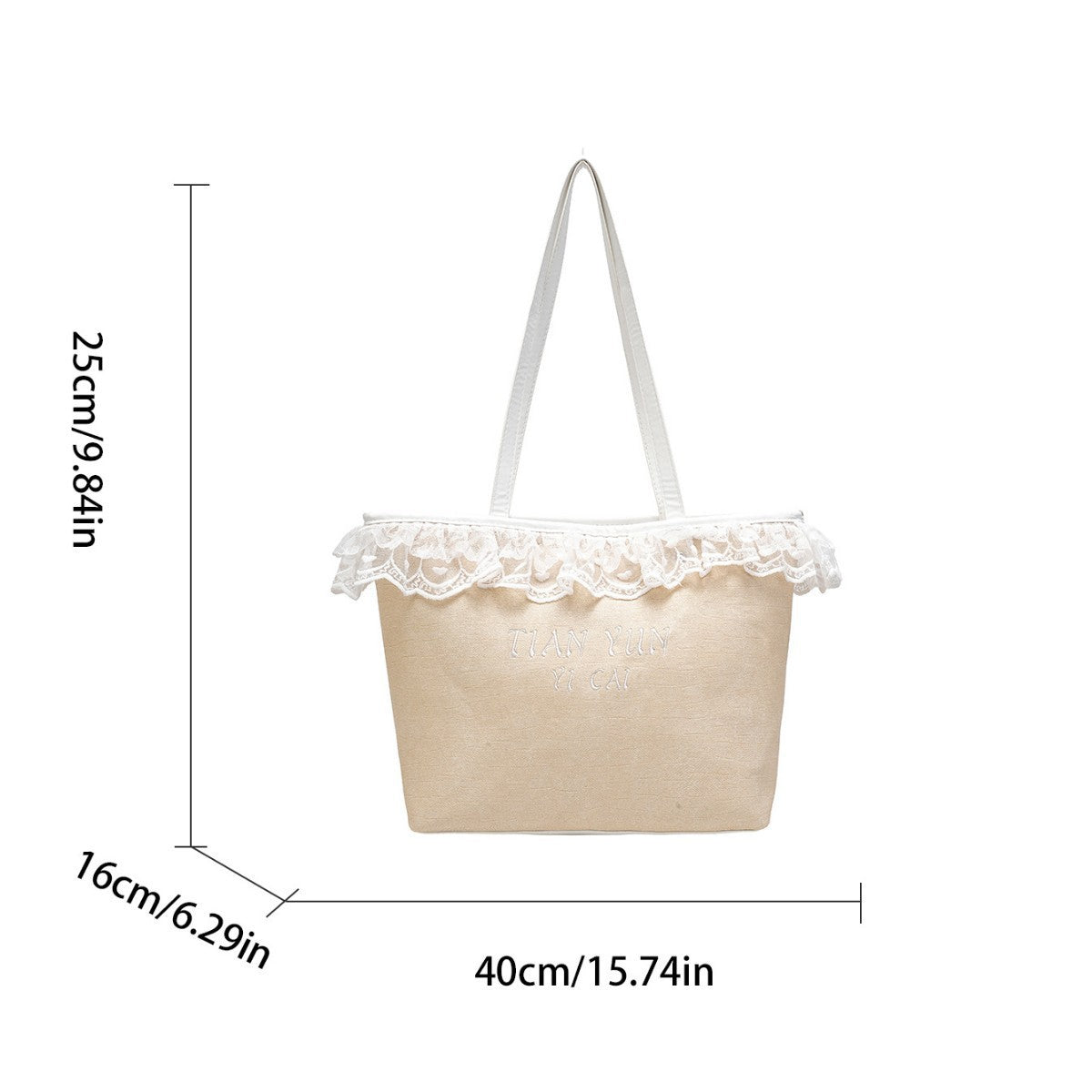 Elegant Lace-Trimmed Canvas Tote Bag LoungeYard — product view 5
