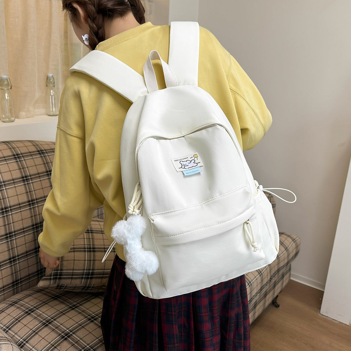 Cute Plush-Embellished Casual Backpack LoungeYard — product view 2