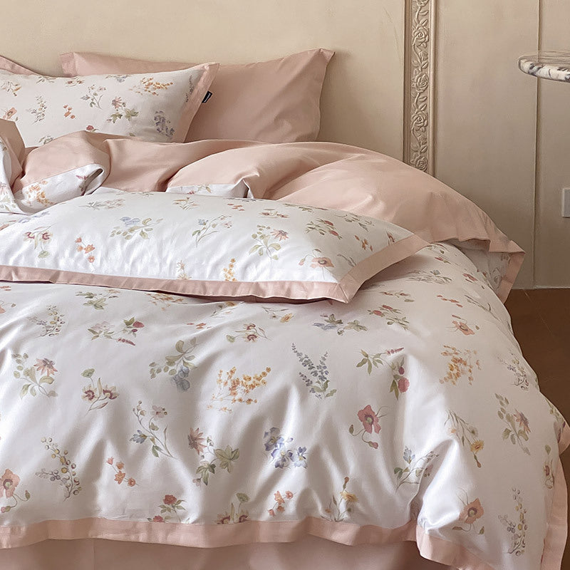 Luxurious cotton satin bedding set with fine botanical print and contrasted edge — product view 3