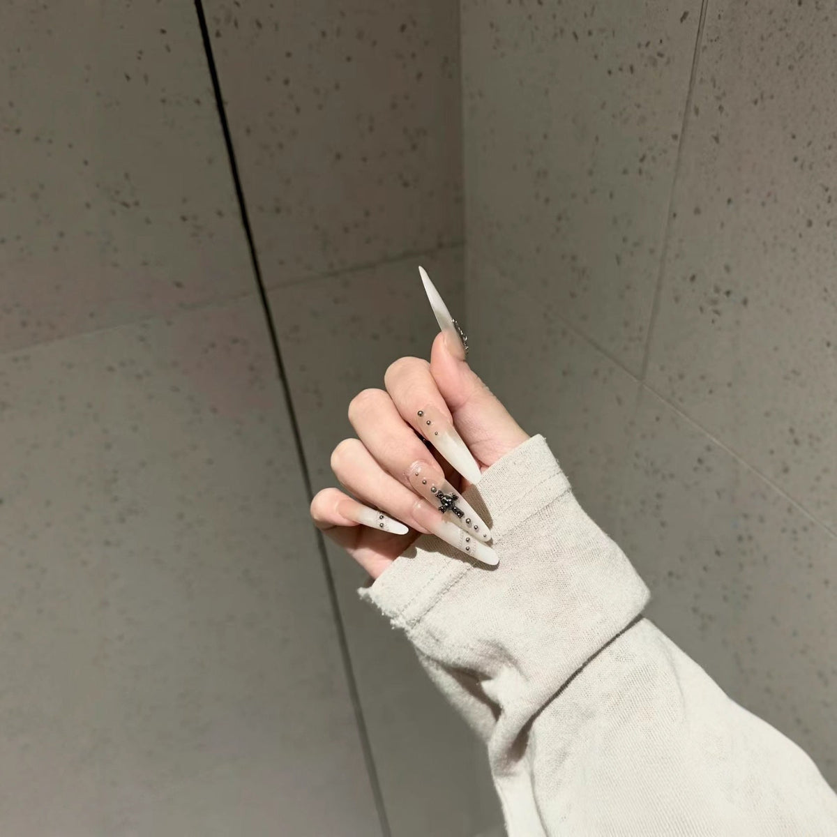 Artistic Stiletto Nail Art Extensions with Decorative Accents — product view 2