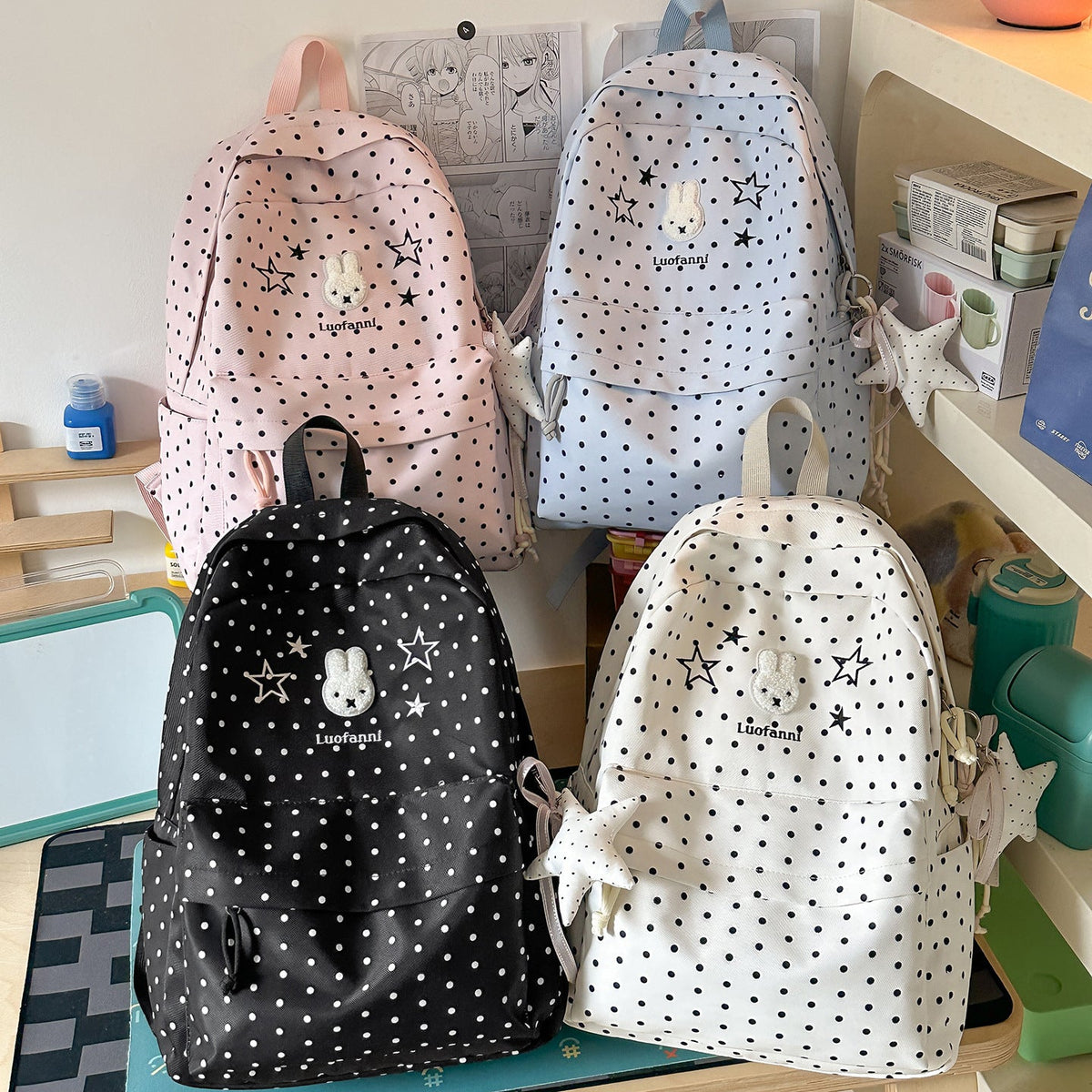 Polka Dot Backpack with Cute Character Accents LoungeYard — product view 4