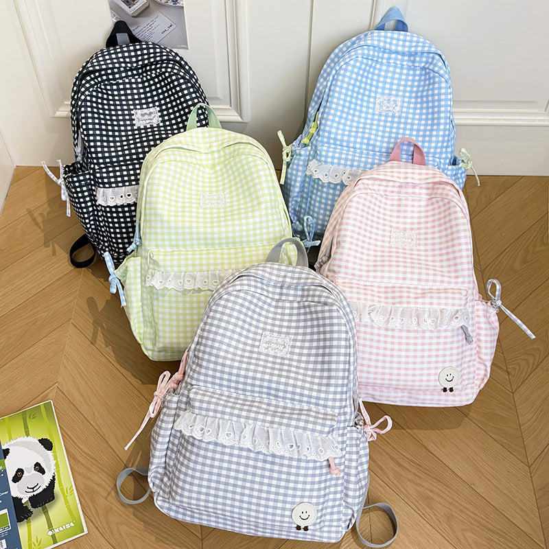 Cute Gingham Print Backpack LoungeYard — product view 4