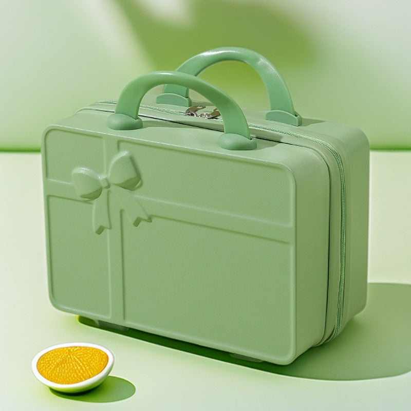 structured hard-shell cosmetic travel case with embossed bow and dual top handles LoungeYard — product view 7