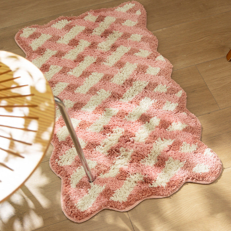 Tufted bathroom runner with wavy hem and relief-style braided pattern LoungeYard — product view 3