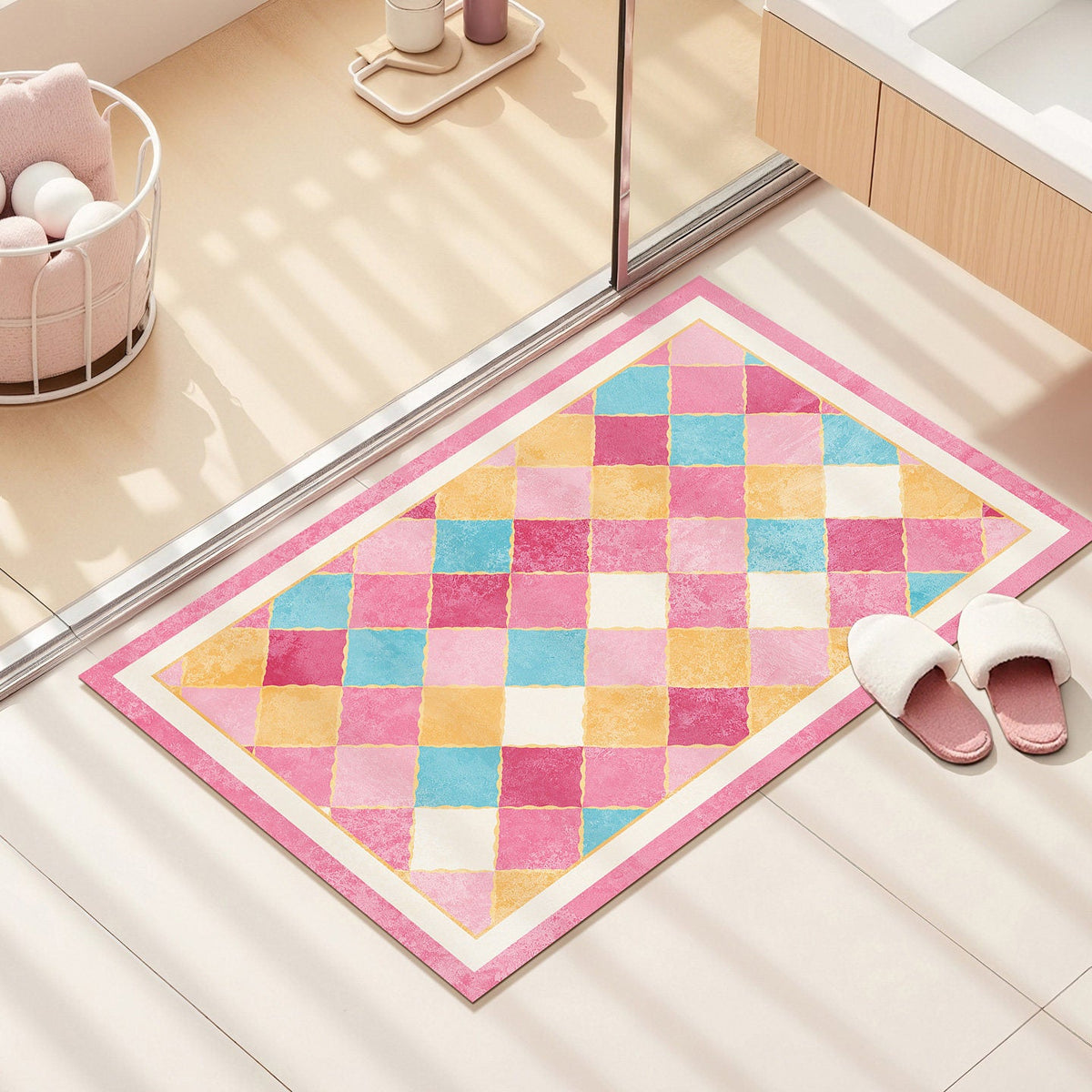 Colorful Geometric Pattern Bath Mat — product view 1
