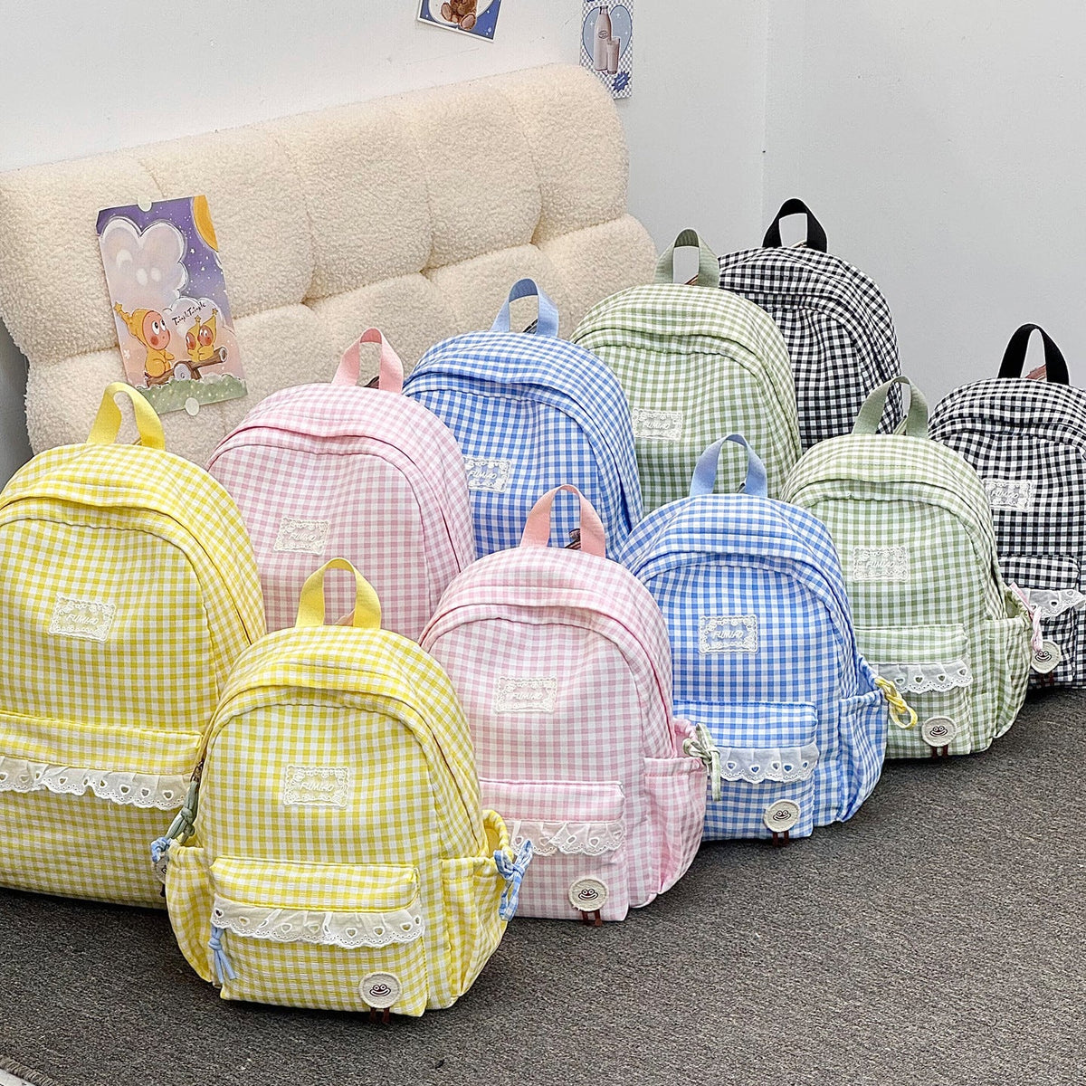 Cute Gingham Print School Backpack LoungeYard — product view 4