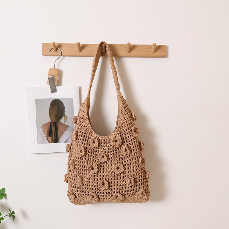 Hand-knotted shoulder bag with floral structural elements LoungeYard — product view 4