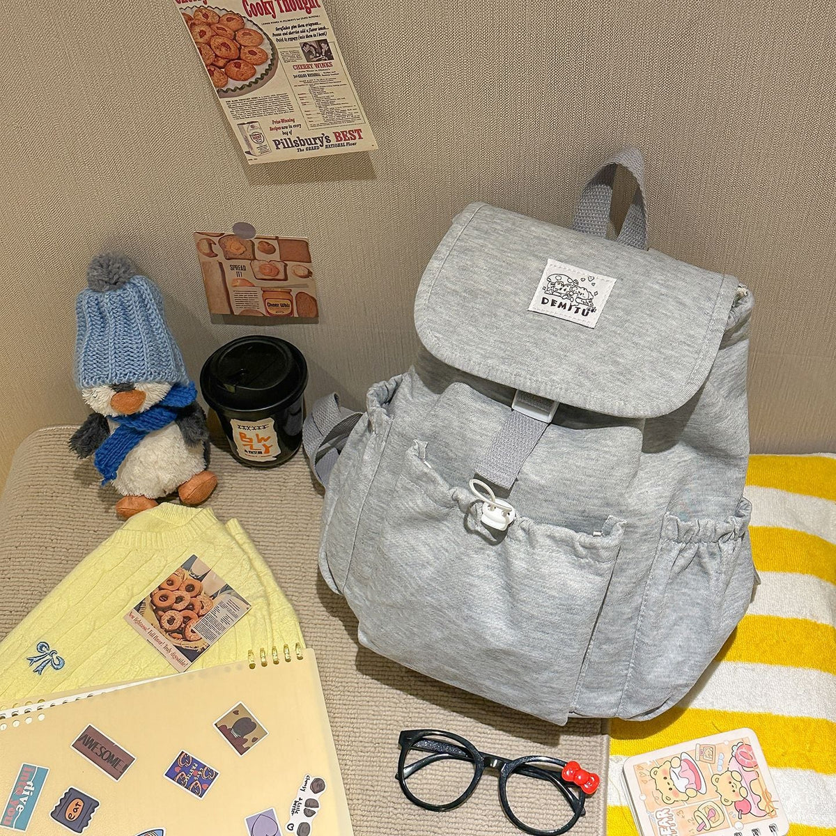 Casual Drawstring Flap Backpack LoungeYard — product view 6