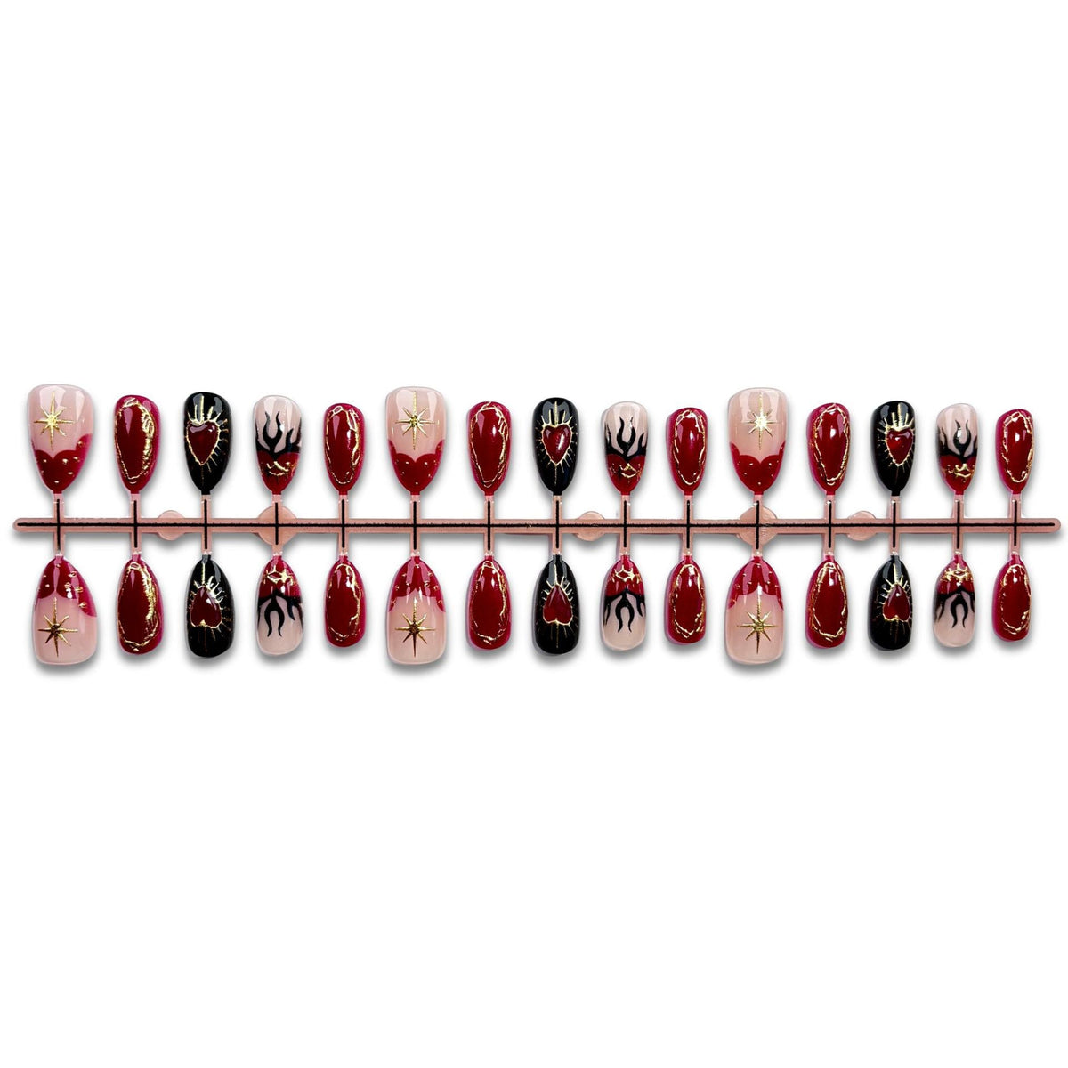 Artistic Press-On Nail Set with Heart and Flame Designs — product view 4