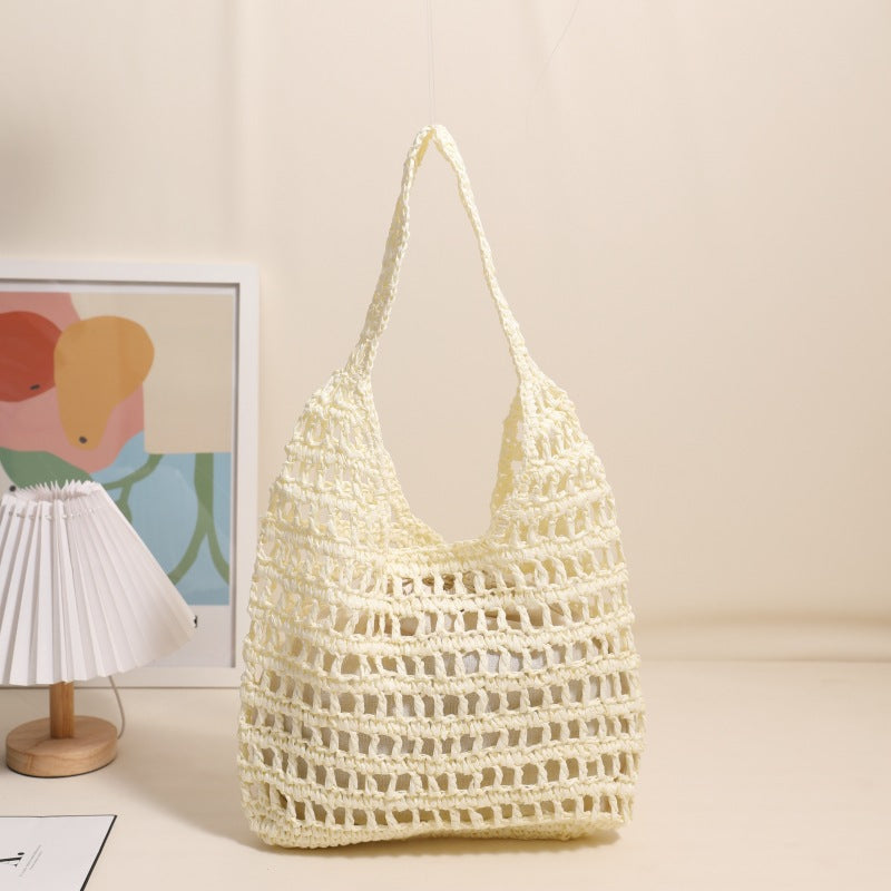 Trendy net tote bag with gathered design LoungeYard — product view 7