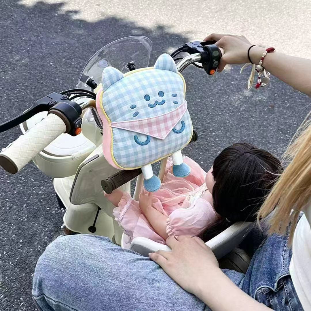 Plush handlebar warmers for scooters with cute cat design and grip slots — product view 2