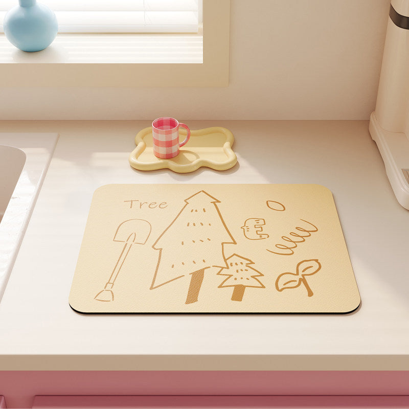Non-Slip Heat-Resistant Kitchen Dish Drying Mat with Cute Tea Doodle Print — product view 2