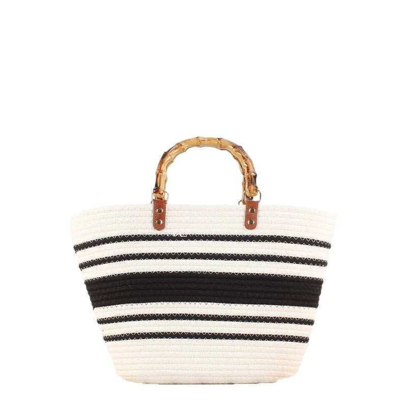 Large beach bag with bamboo handles LoungeYard — product view 5