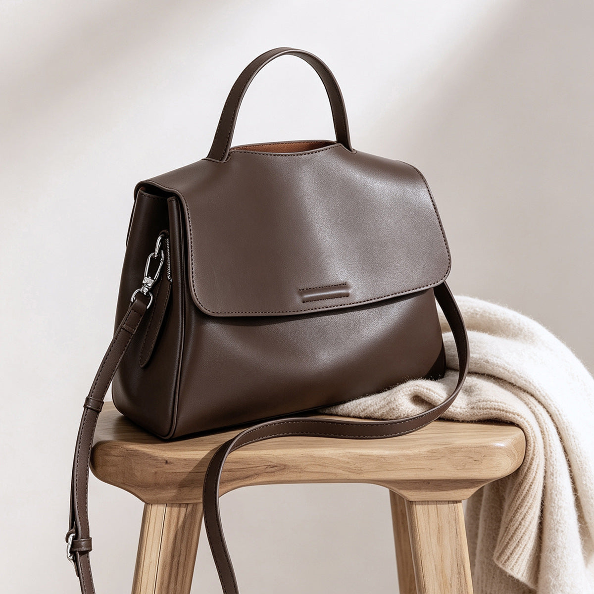 Structured Top-Handle Flap Satchel with Detachable Crossbody Strap — product view 6