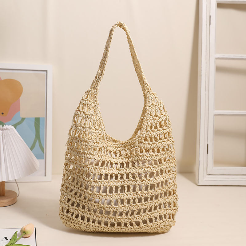 Trendy net tote bag with gathered design LoungeYard — product view 1