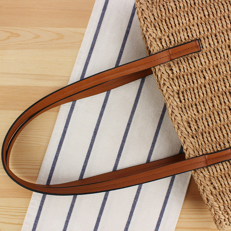 Durable straw tote bag with sturdy leather handles LoungeYard — product view 1