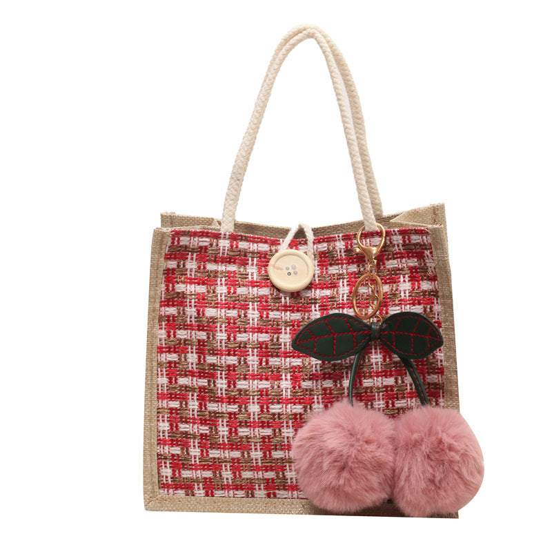 Bohemian Tote Bag with Decorative Pom Poms — product view 1
