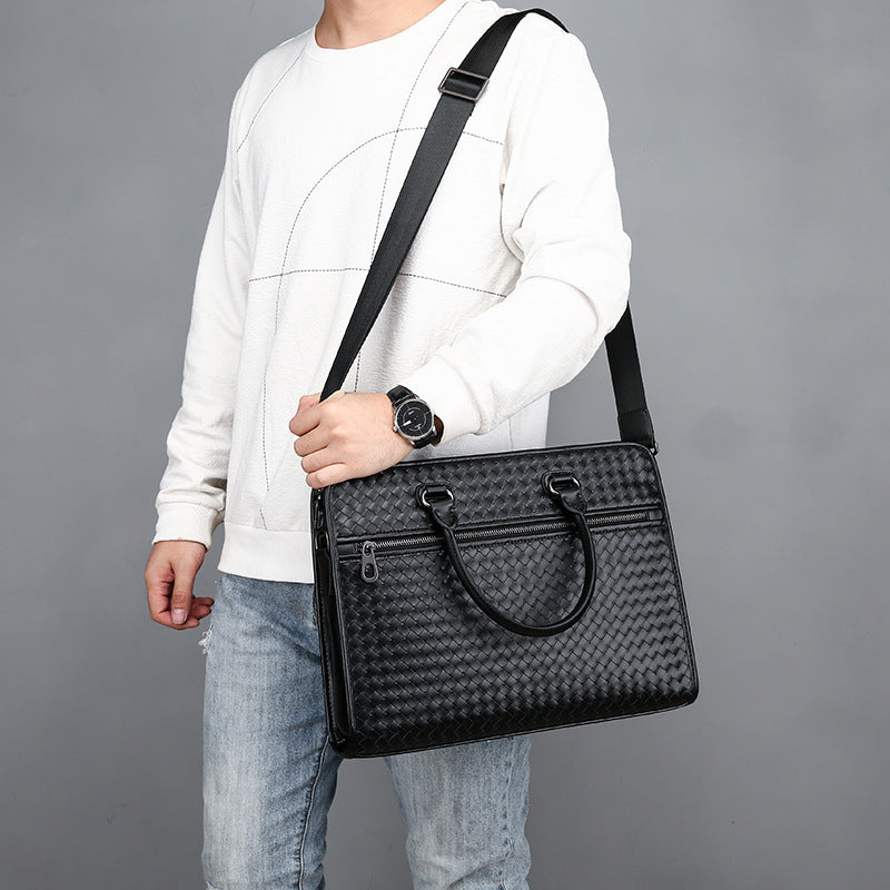 Elegant Briefcase Made of Woven Synthetic Leather LoungeYard — product view 2