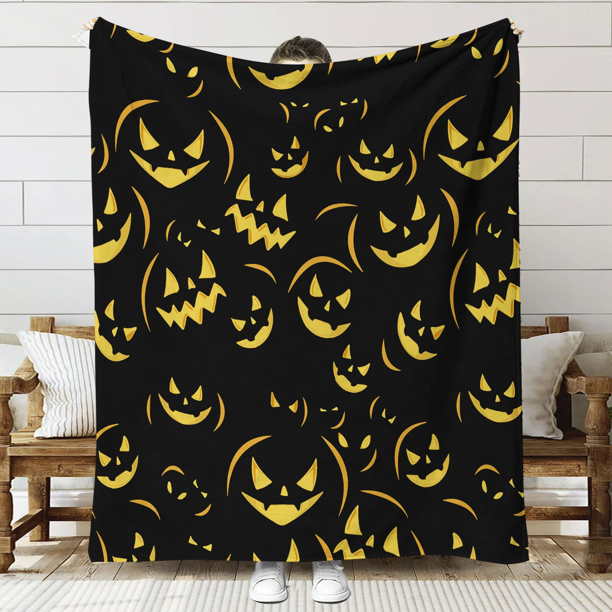 Fun-Themed Halloween Plush Throw Blanket — product view 2