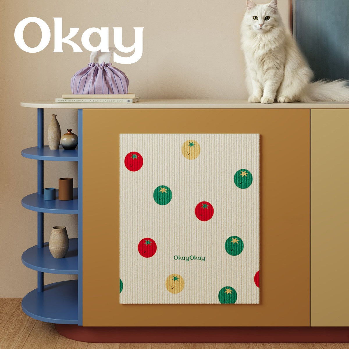 Decorative Ribbed Cotton Kitchen Tea Towel with Tomato Print — product view 7