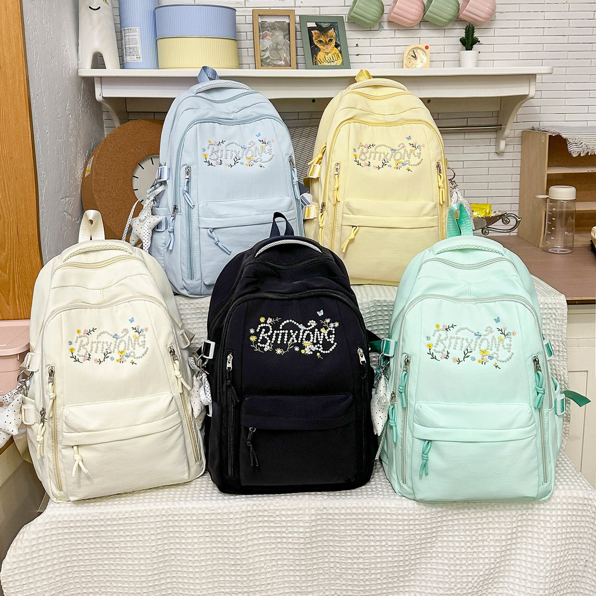 Embroidered Multi-Pocket Backpack LoungeYard — product view 4
