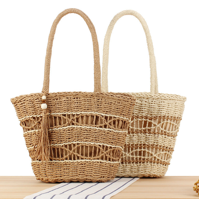 Handmade tote bag with decorative fringes LoungeYard — product view 2