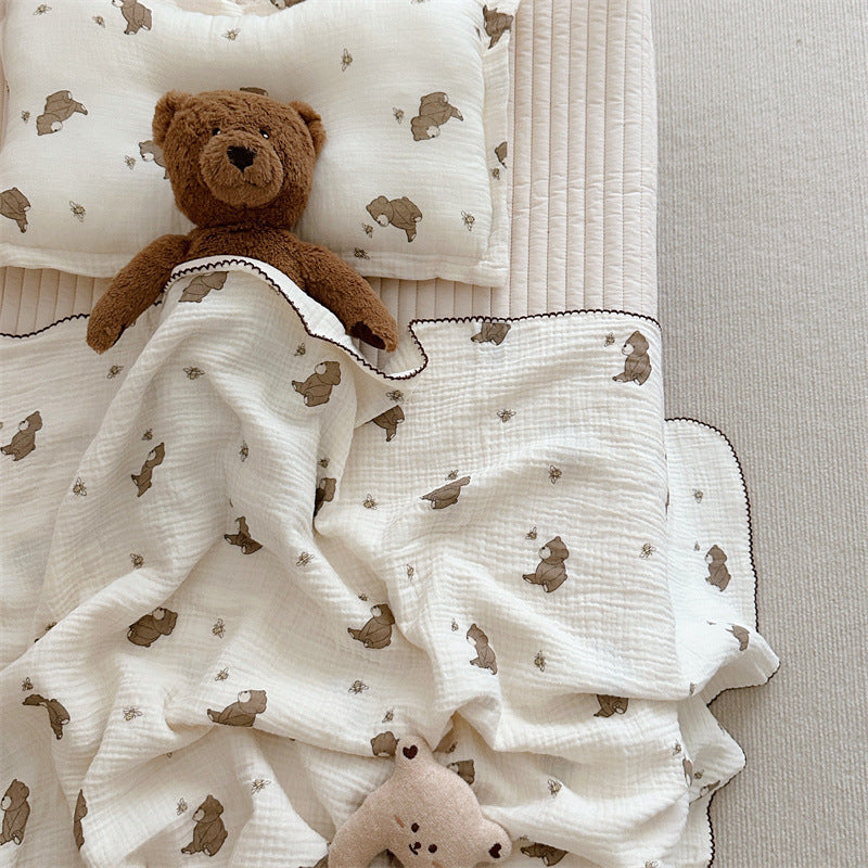 Unisex Mull blanket with cute bear design LoungeYard — product view 6