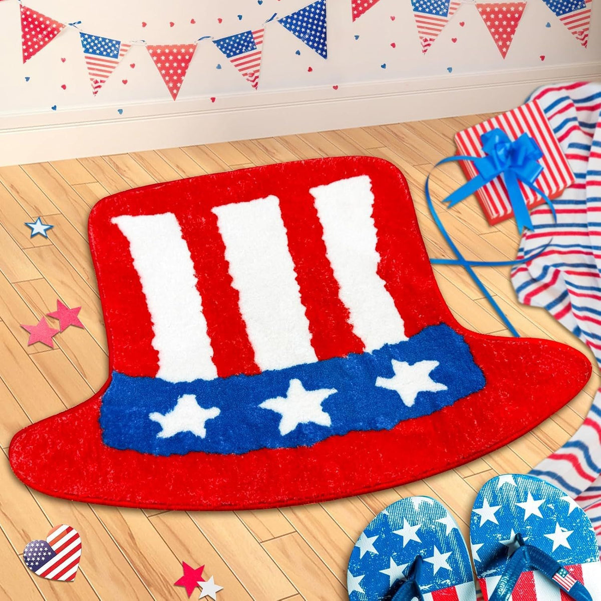 Semi-Circular Tufted Chenille Non-Slip Bathroom Mat With Star Stripe Pattern — product view 3