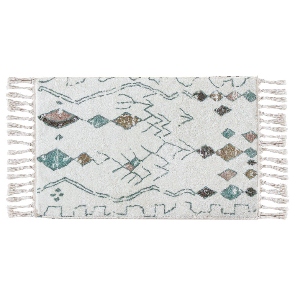 Boho cotton bath mat with fringes and geometric diamond pattern LoungeYard — product view 6