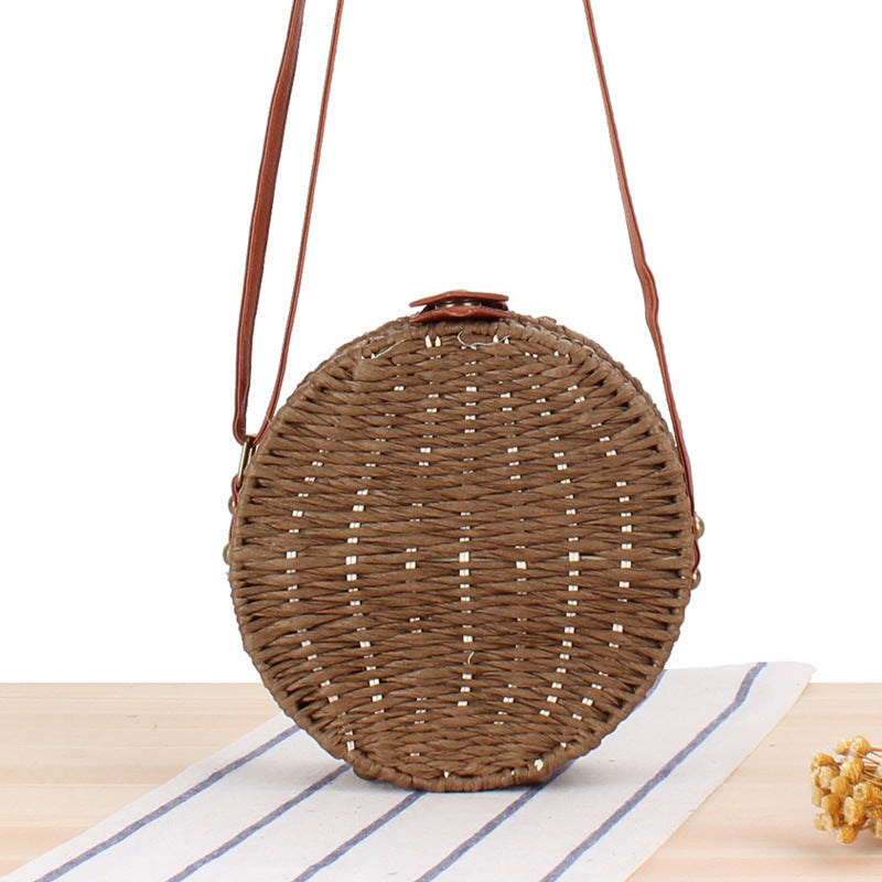 Round basket bag with leather accents LoungeYard — product view 5