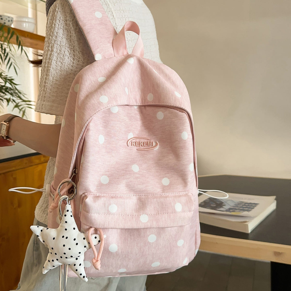 Cute Decorative Polka Dot Backpack LoungeYard — product view 3
