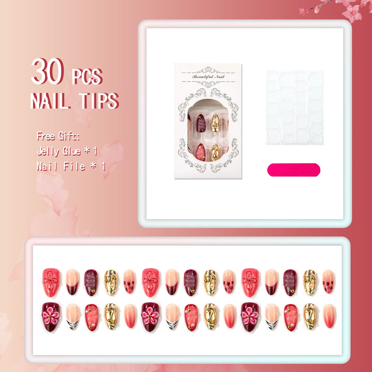 Artistic 3D Floral Press-On Nails — product view 3