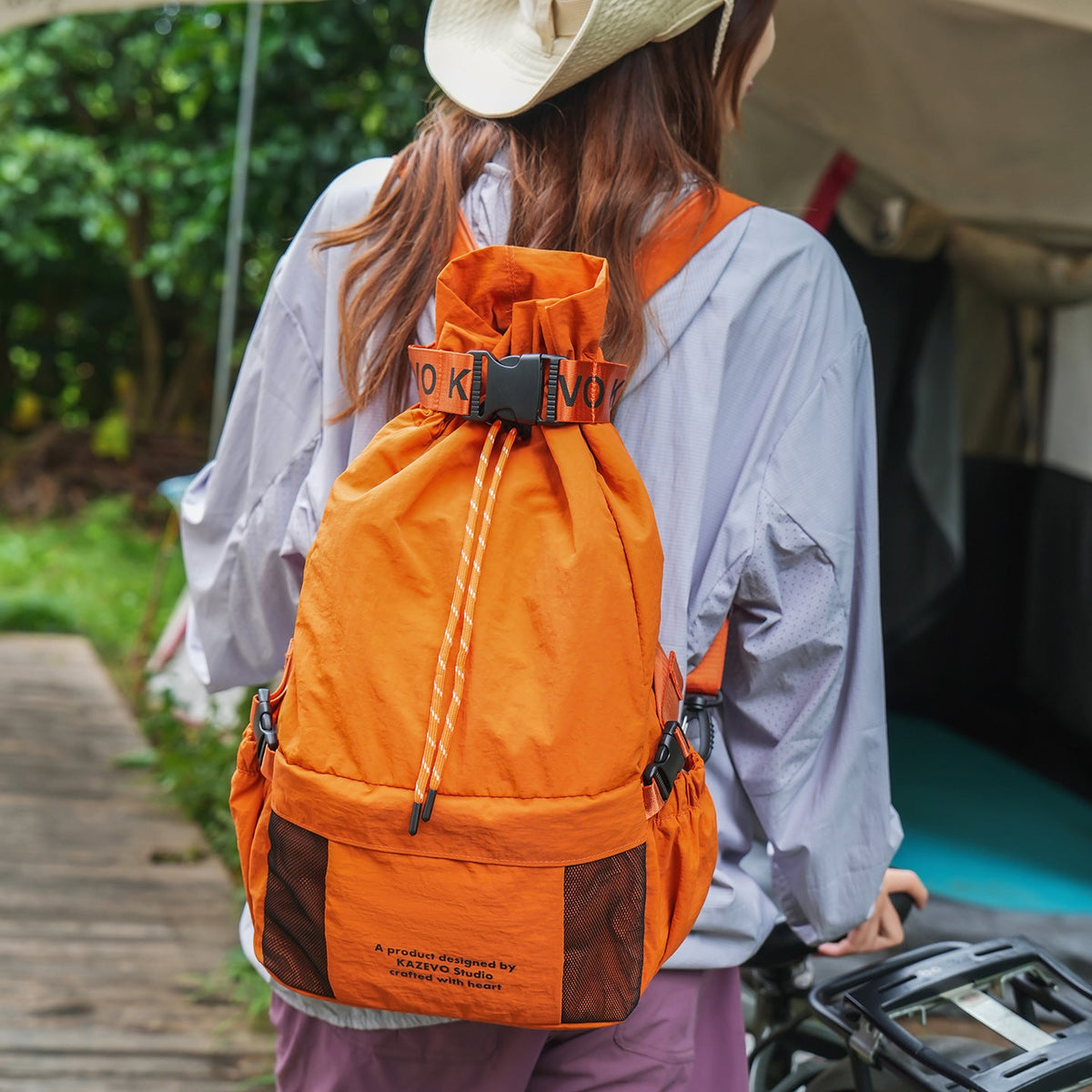 Casual Drawstring Backpack with Mesh Pockets LoungeYard — product view 3