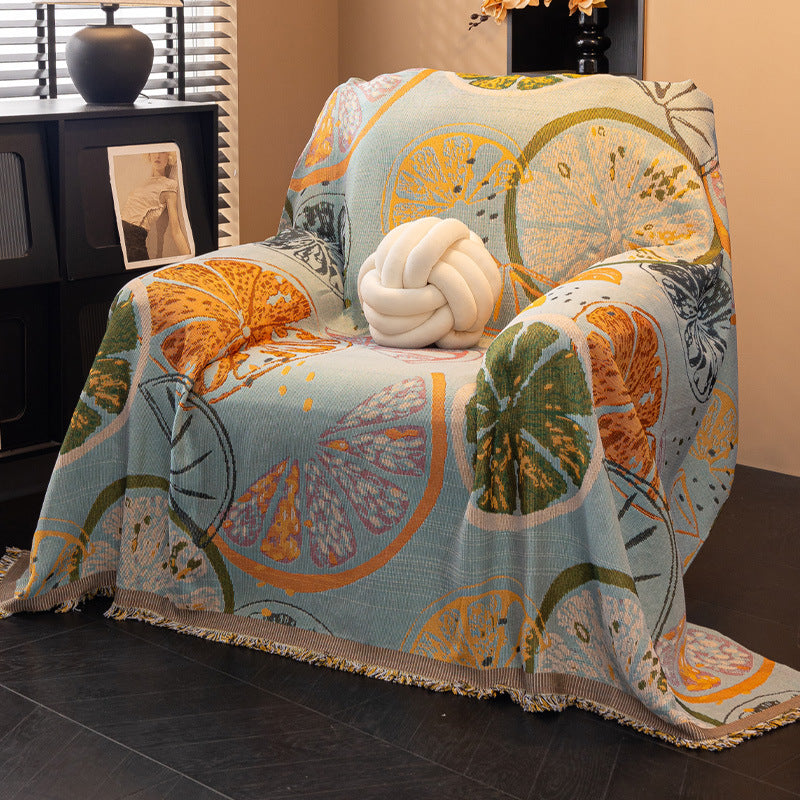 Oversized Cotton-Blend Jacquard Floral Throw Blanket with Fringed Edges LoungeYard — product view 7