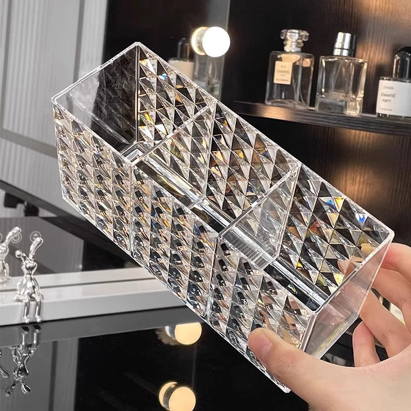 Acrylic Triple-Compartment Diamond-Cut Makeup Brush and Cosmetic Organizer LoungeYard — product view 3