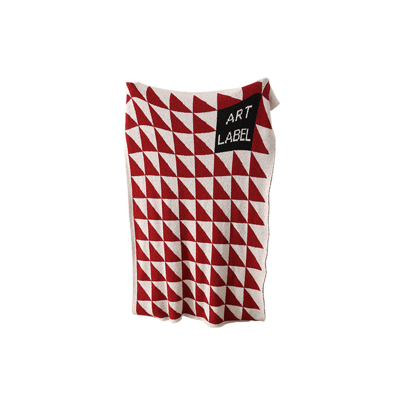 Large patterned bouclé throw blanket with geometric block pattern — product view 6