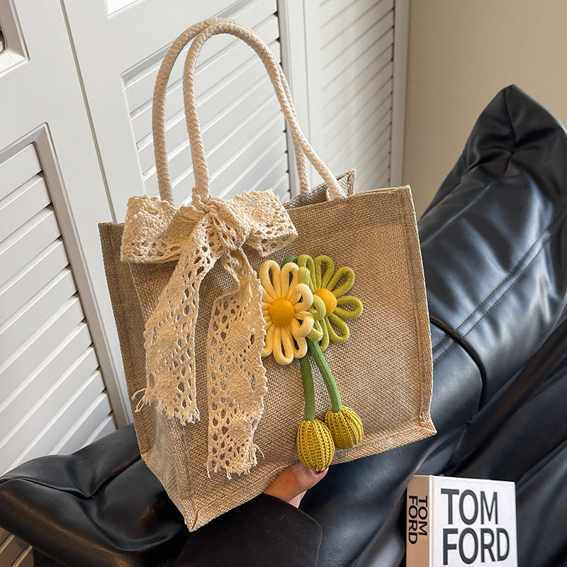 Decorative Floral Accent Tote Bag — product view 2
